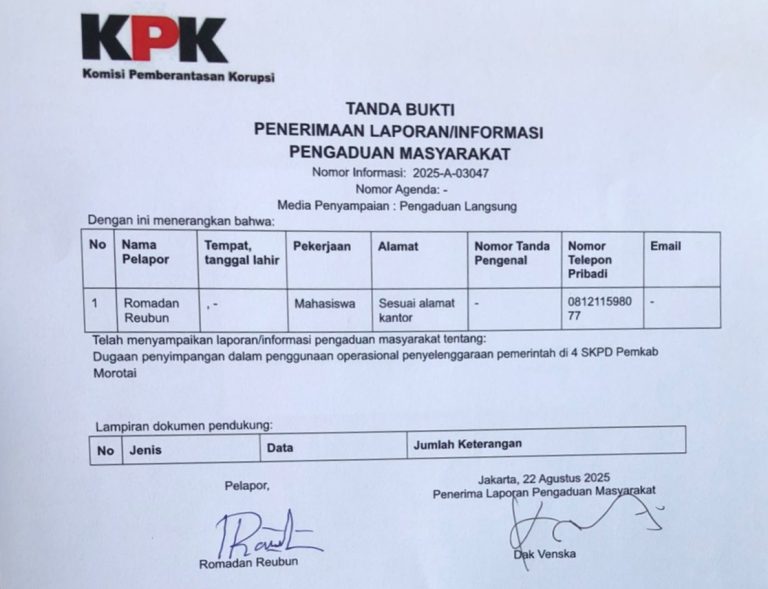 Rugikan Negara Milyaran Rupiah Empat SKPD Lingkup Pemkab Morotai Resmi Dilaporkan Terkait Korupsi Perjalanan Dinas Mark Up Hingga Kwitansi Fiktif